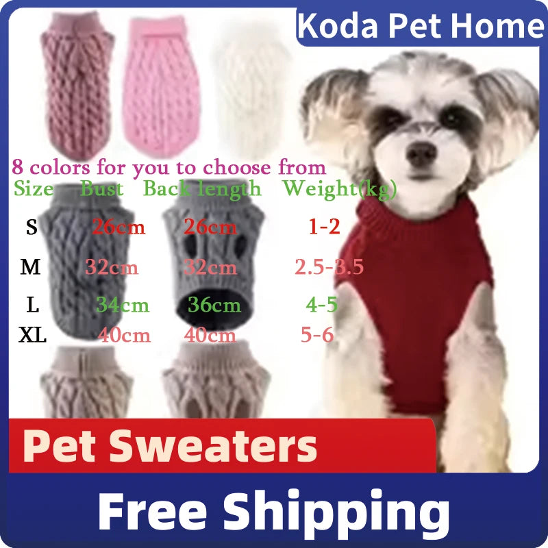 Knitted Pet Sweater Cozy Twist Pattern Warm Winter Clothing for Small Dogs & Cats
