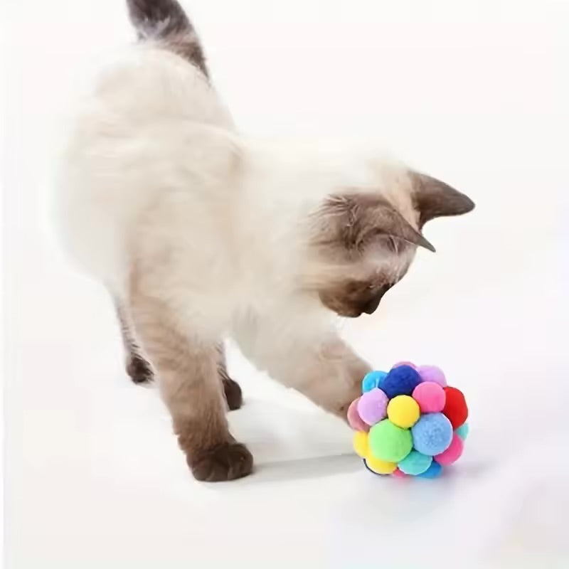 Cat Plush Bell Ball Toy Set Colorful Interactive Play Balls for Cats & Kittens
