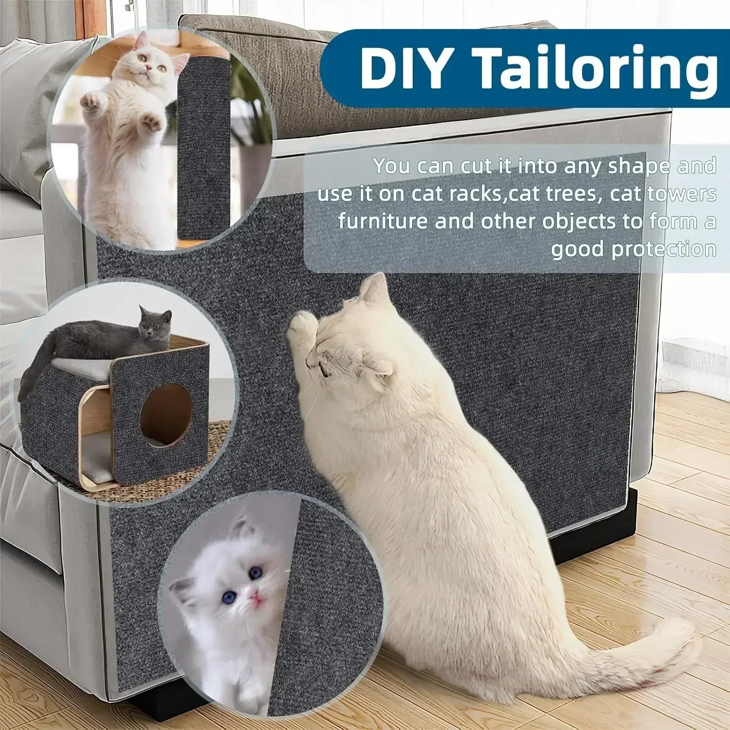 Self Adhesive Cat Scratching Mat Trimmable Furniture & Sofa Corner Protector for Cats