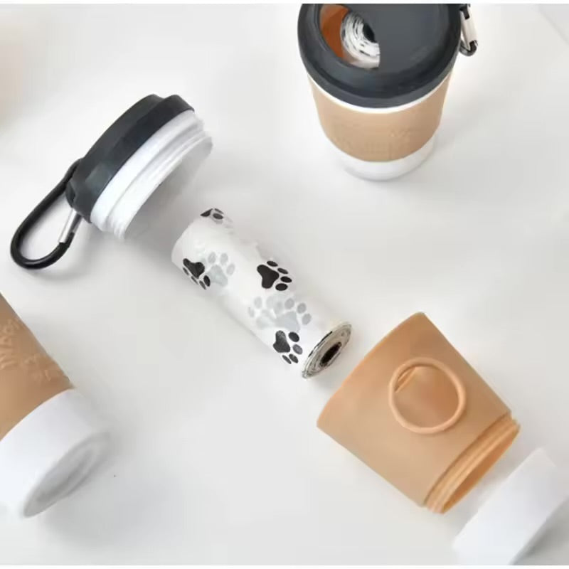 Portable Dog Poop Bag Dispenser Creative Coffee Cup Design Outdoor Waste Storage