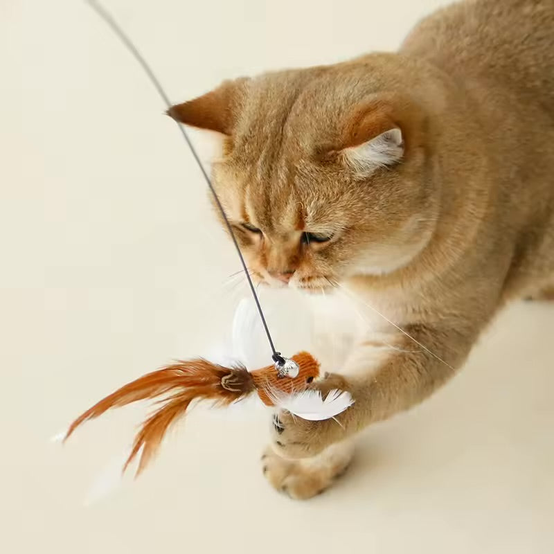 Hands-Free Cat Feather Wand Toy Suction Cup Interactive Hunting Toy with Bell