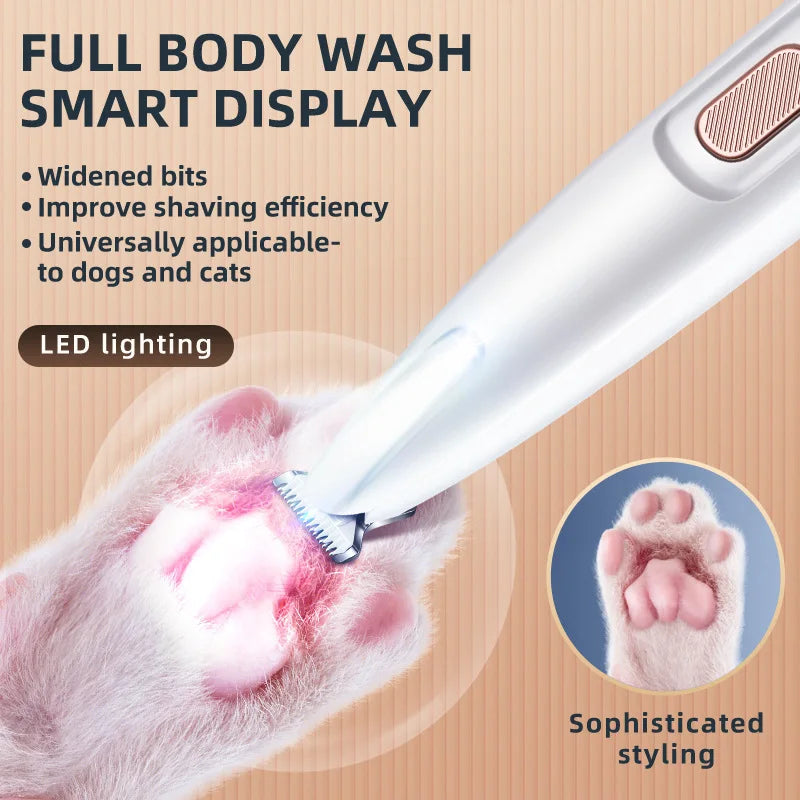 LED Pet Paw Hair Trimmer Waterproof Professional Dog Grooming Clipper with Wide Blade