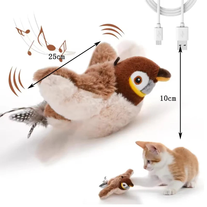 Rechargeable Flapping Bird Cat Toy Touch Activated Chirping Interactive Plush Bird Toy