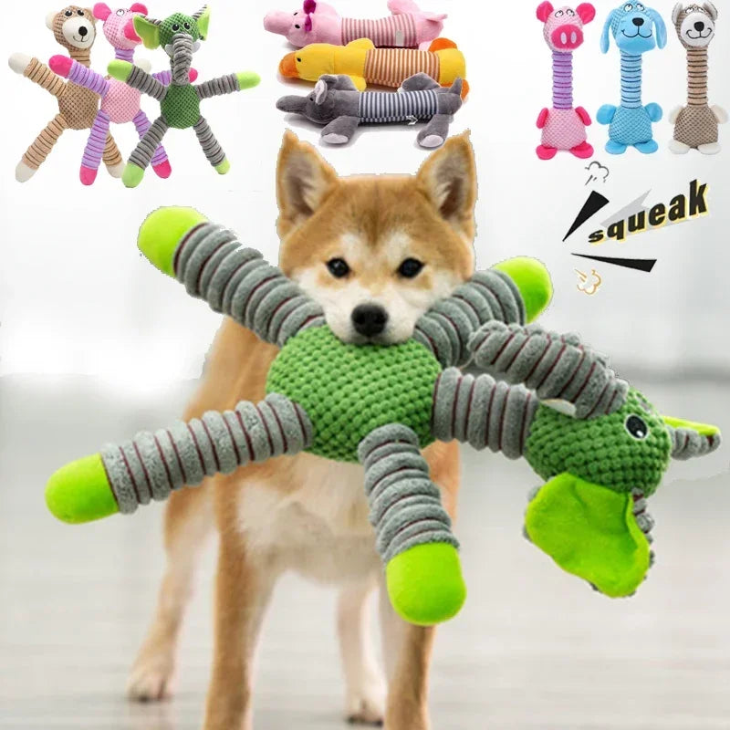 Indestructible Large Dog Squeaky Plush Toy Animal Shape Dental Chew & Molar Training Toy