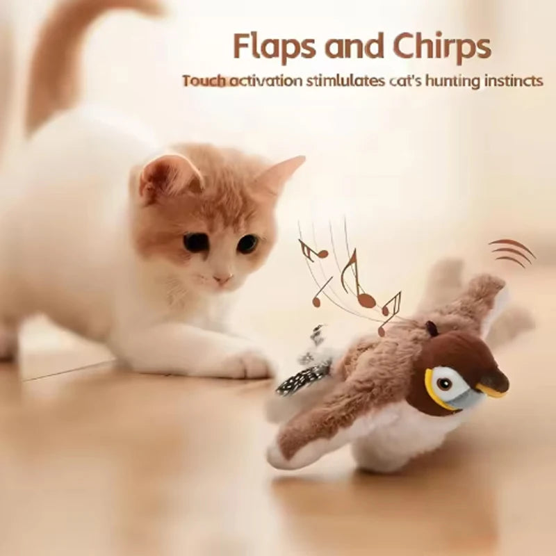 Rechargeable Flapping Bird Cat Toy Touch Activated Chirping Interactive Plush Bird Toy