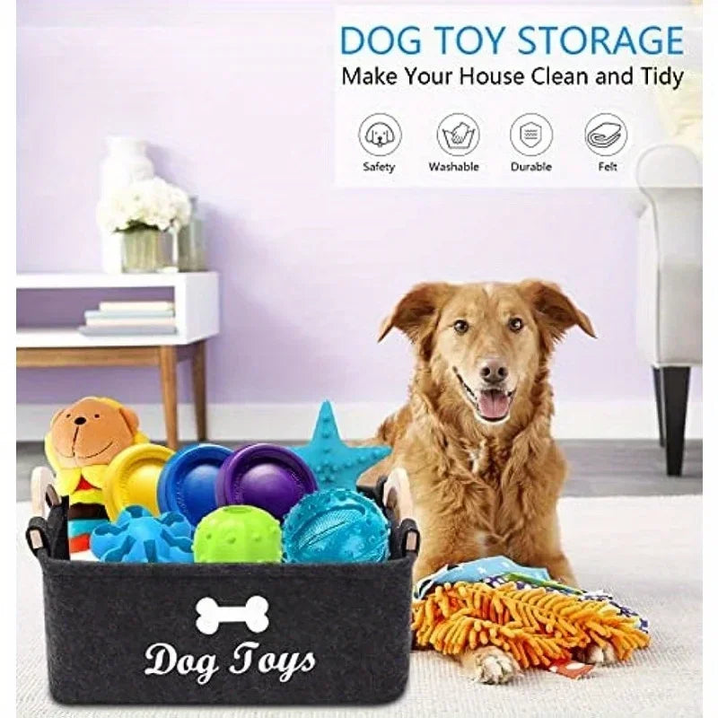 Felt Pet Toy Storage Box Organizer Basket for Dog & Cat Toys