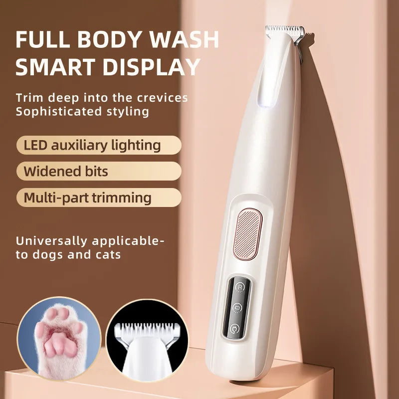 LED Pet Paw Hair Trimmer Waterproof Professional Dog Grooming Clipper with Wide Blade