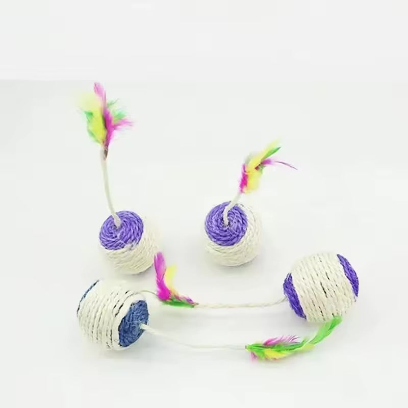 Sisal Scratching Ball Cat Toy Interactive Feather Training Toy for Kittens & Cats